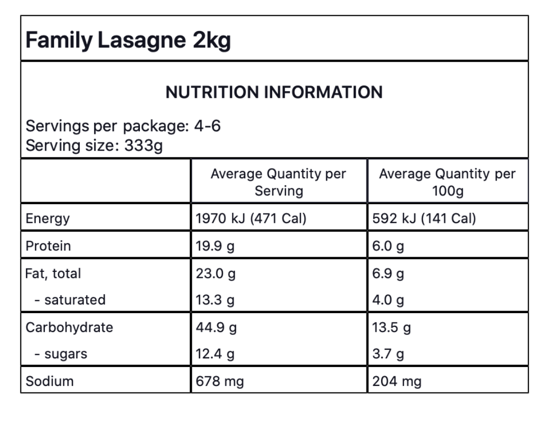 Family Lasagne (GF) - 2kg
